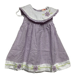 NEW Vintage Seersucker 6 Month Purple White Green Flower Plaid Collared Dress